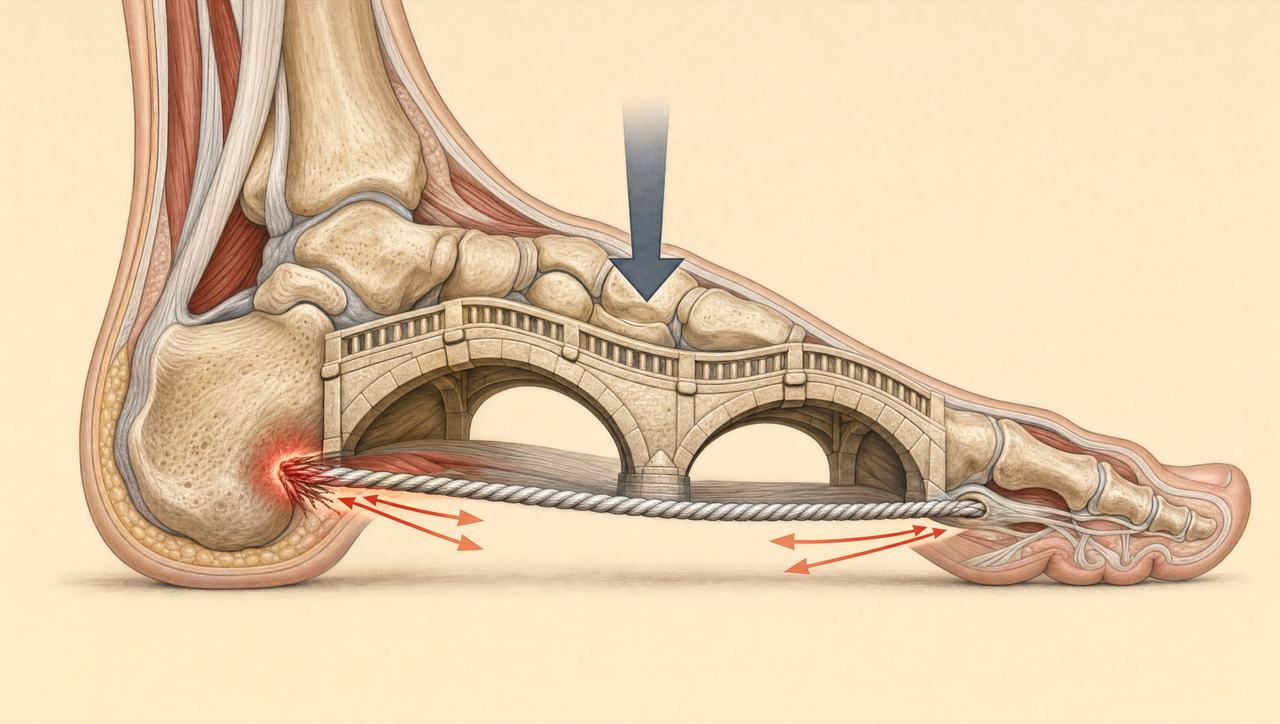 土踏まずを橋、足底のすじをロープとして描いた断面図