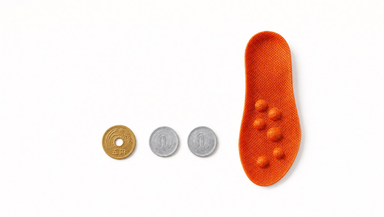 5円玉1枚と1円玉2枚、その横にアルコットが1枚