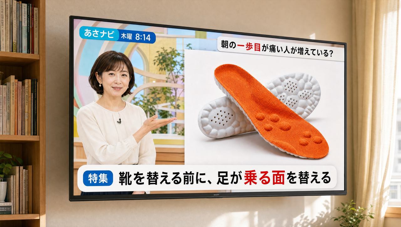 朝の情報番組で特集される「沈まない中敷き」